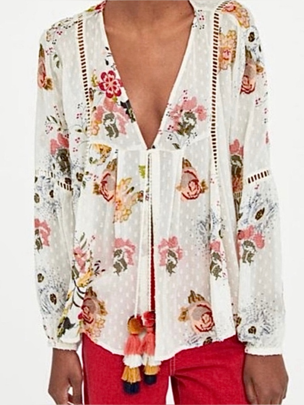 Zara Woman Boho Floral Embroidered Open Cardigan Size Small